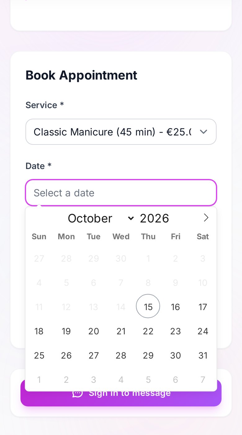 The REZVA booking screen