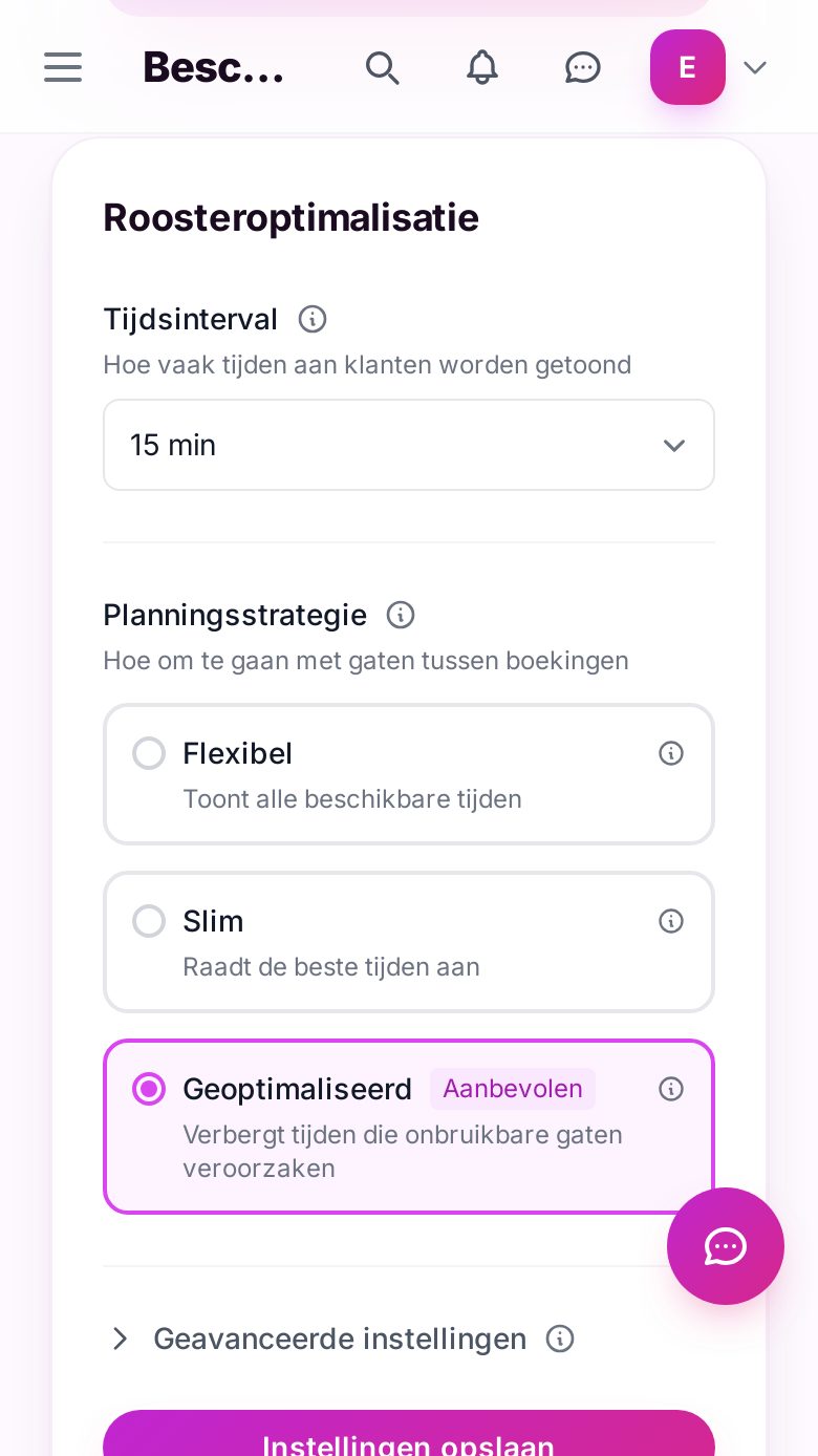 De instelling voor roosteroptimalisatie in het dashboard